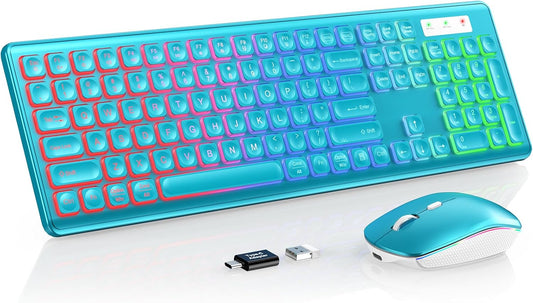 Wireless Keyboard and Mouse Combo with RGB Backlit, Rechargeable