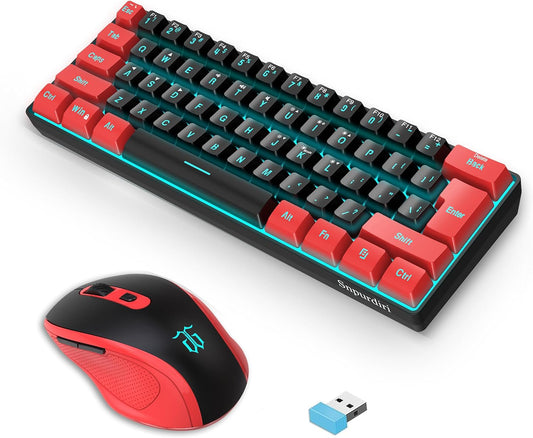Snpurdiri 2.4G 60% Wireless Gaming Keyboard and Mouse Combo, Red-Black