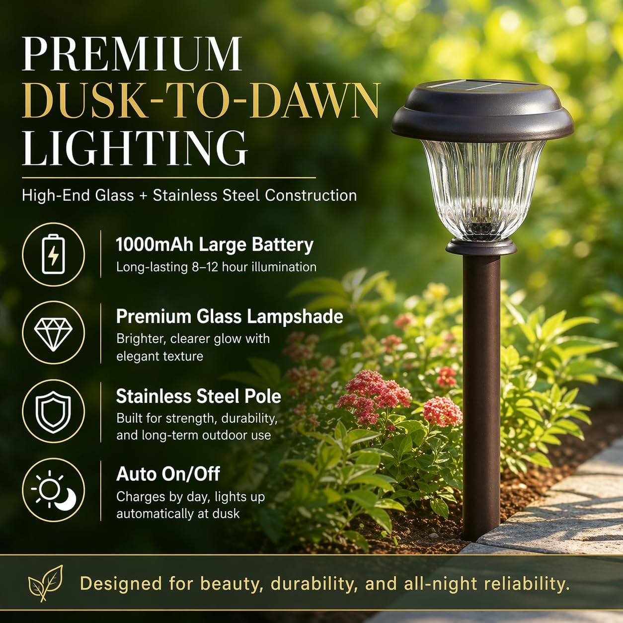 Solar Lights Outdoor, 6 Pack Metal Solar Pathway Lights, Heavy Duty Stainless Steel & Glass, Auto On/Off Waterproof Garden Lights for Driveway Landscape Walkway Yard Outdoor Decor (Warm White)