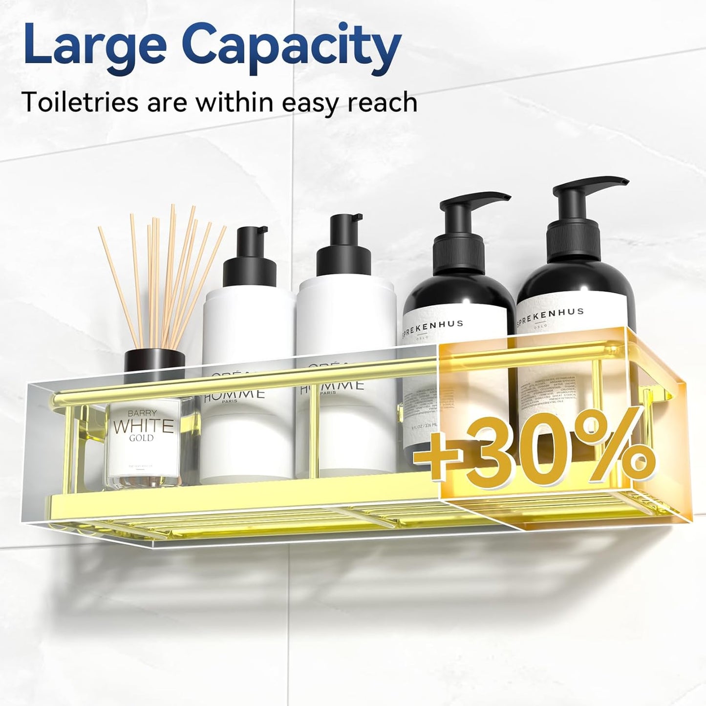 YASONIC Shower Caddy Adhesive, Rustproof Shower Organizer, Large Capacity Shower Shelves for Inside Shower, No Drilling Bathroom Organizers and Storage for Home Decor （2 Pack Gold）