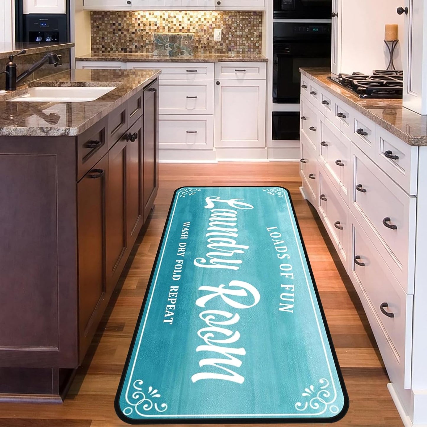 Laundry Room Rug Non Slip Floor mats Farmhouse Large Laundry Rugs for Laundry Runner Room Mat Washer and Dryer Carpet Laundry Room Decor 20x47inch(Turquoise)