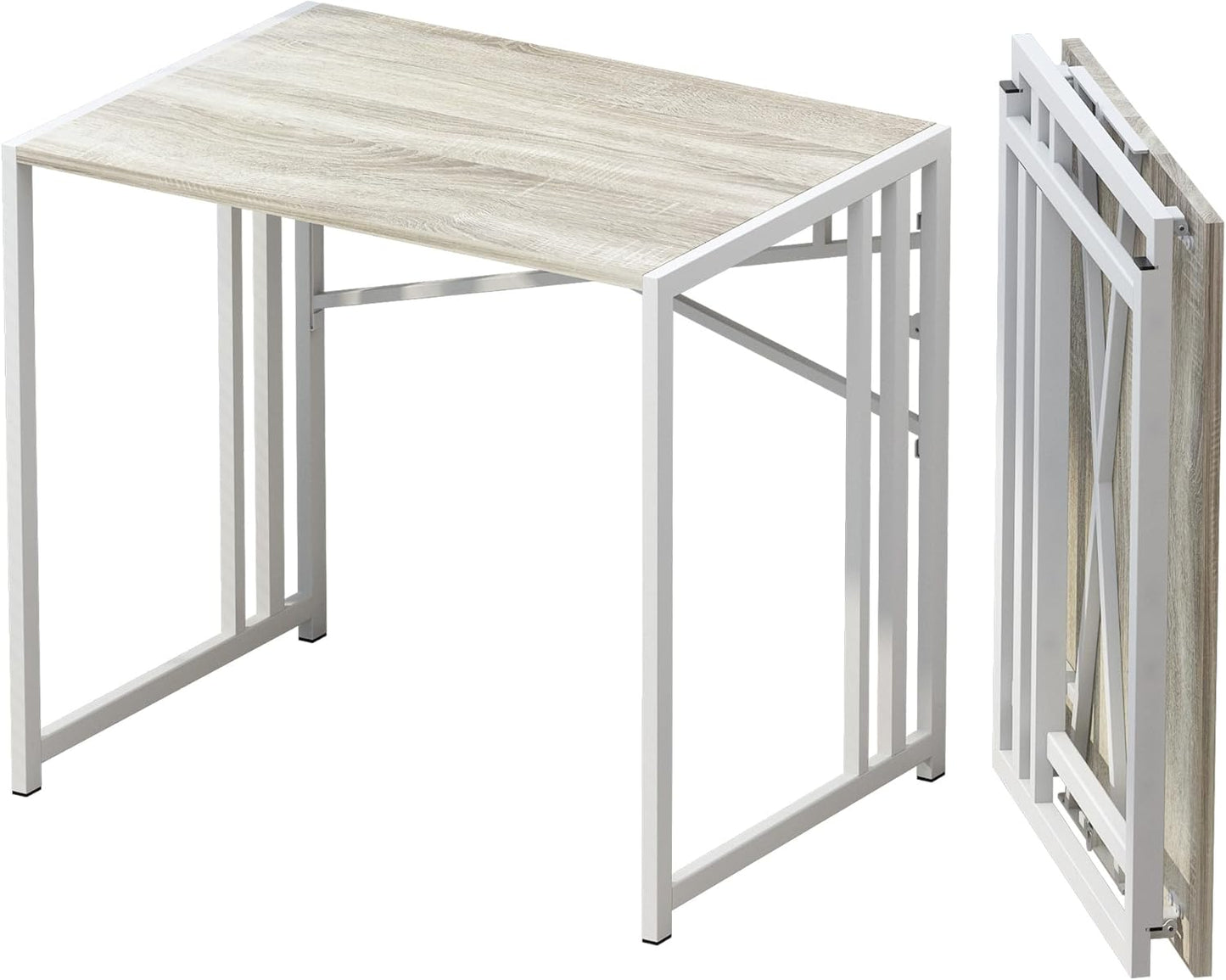 Lutown-Teen Small Folding Desk 32 inch, No Assembly Required Small Office Desk, Writing Gaming Computer Camping Desk, Beige