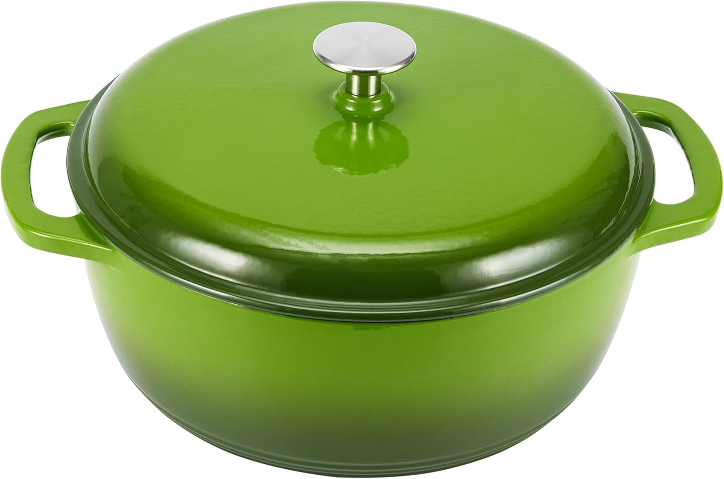 Amazon Basics Enameled Cast Iron Dutch Oven Pot with Lid, Round, Dual Handles, Heavy-Duty, Oven Safe, 6-Quart, Green