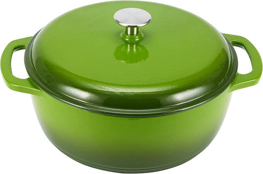 Amazon Basics Enameled Cast Iron Dutch Oven Pot with Lid, Round, Dual Handles, Heavy-Duty, Oven Safe, 6-Quart, Green