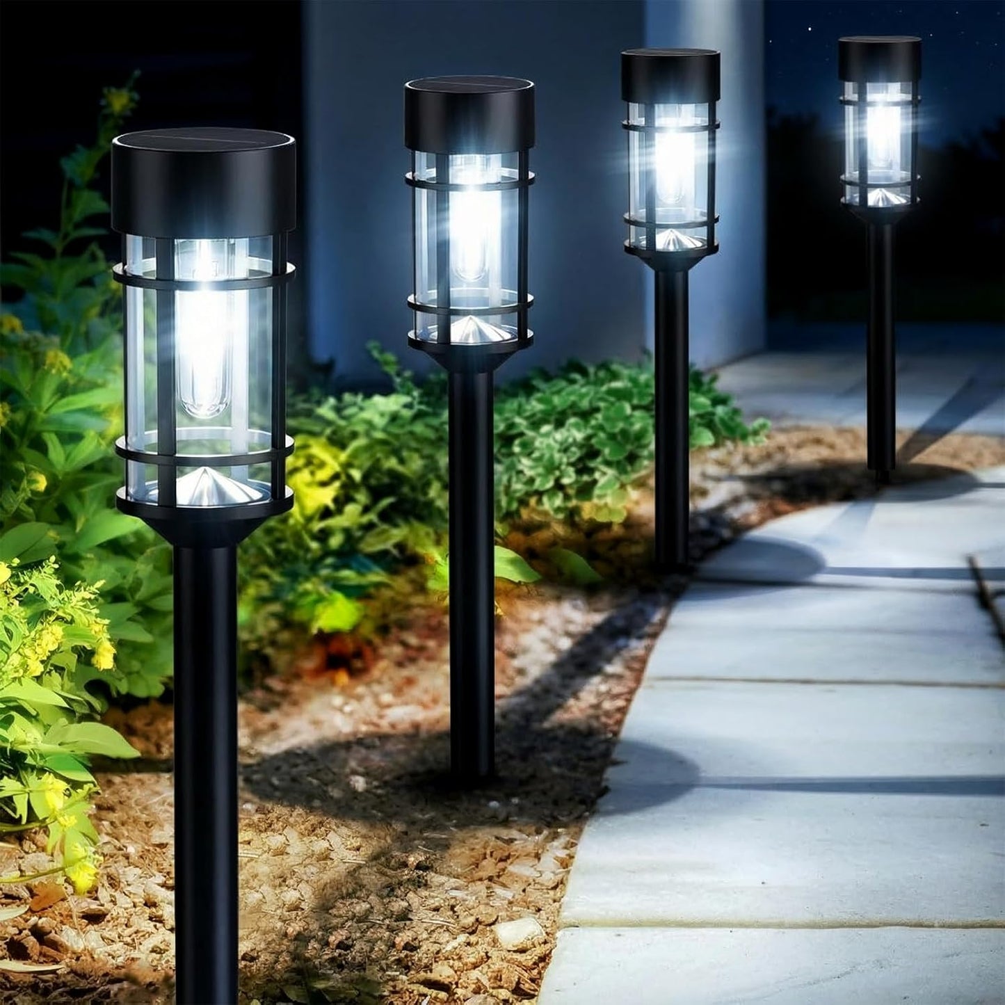 Mancra Solar Pathway Lights, 8 Pack LED Solar Lights Outdoor Waterproof, Glass Metal Garden Lighting for Yard Path Landscape Lawn Walkway Driveway, 3000K