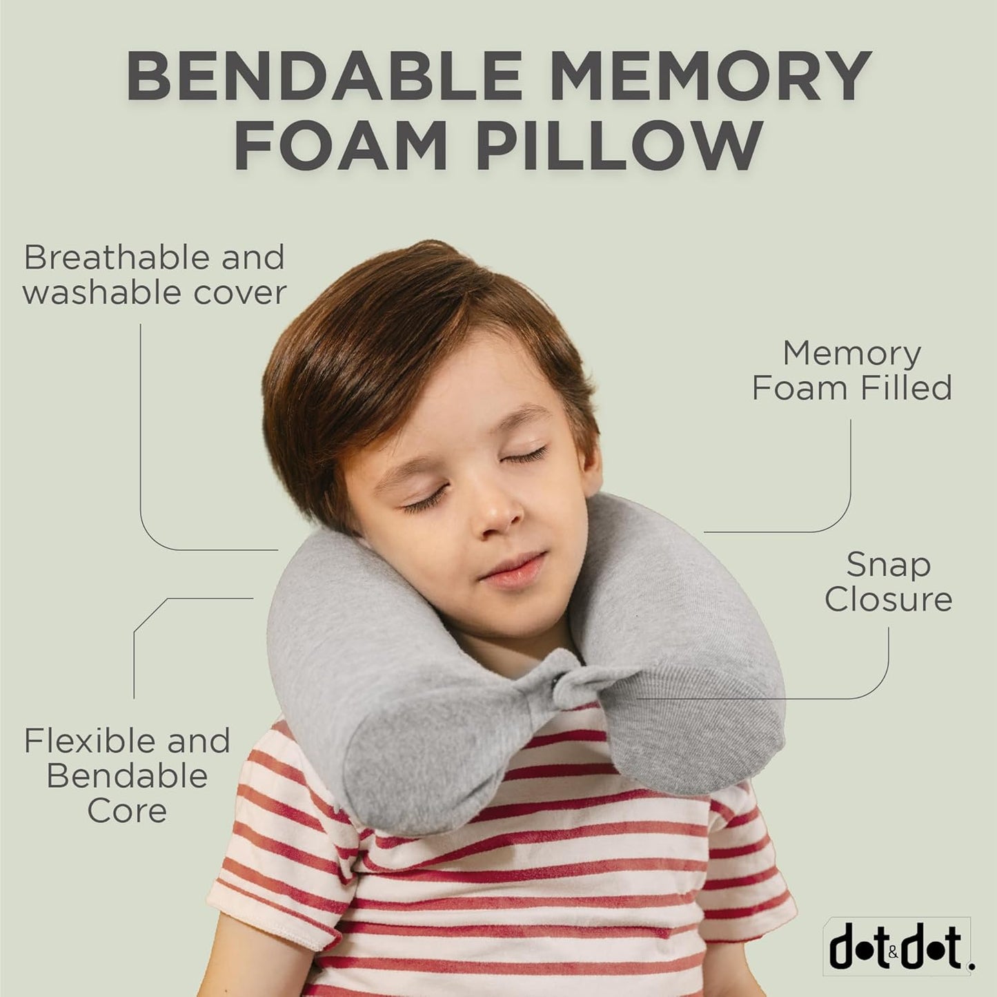 Dot&Dot Twist Memory Foam Kids Travel Pillow for Airplanes - Neck Pillows for Travel, Sleeping - Airplane Pillow for Neck Support, Chin, Lumbar, Leg - Adjustable Neck Pillow for Car Seat