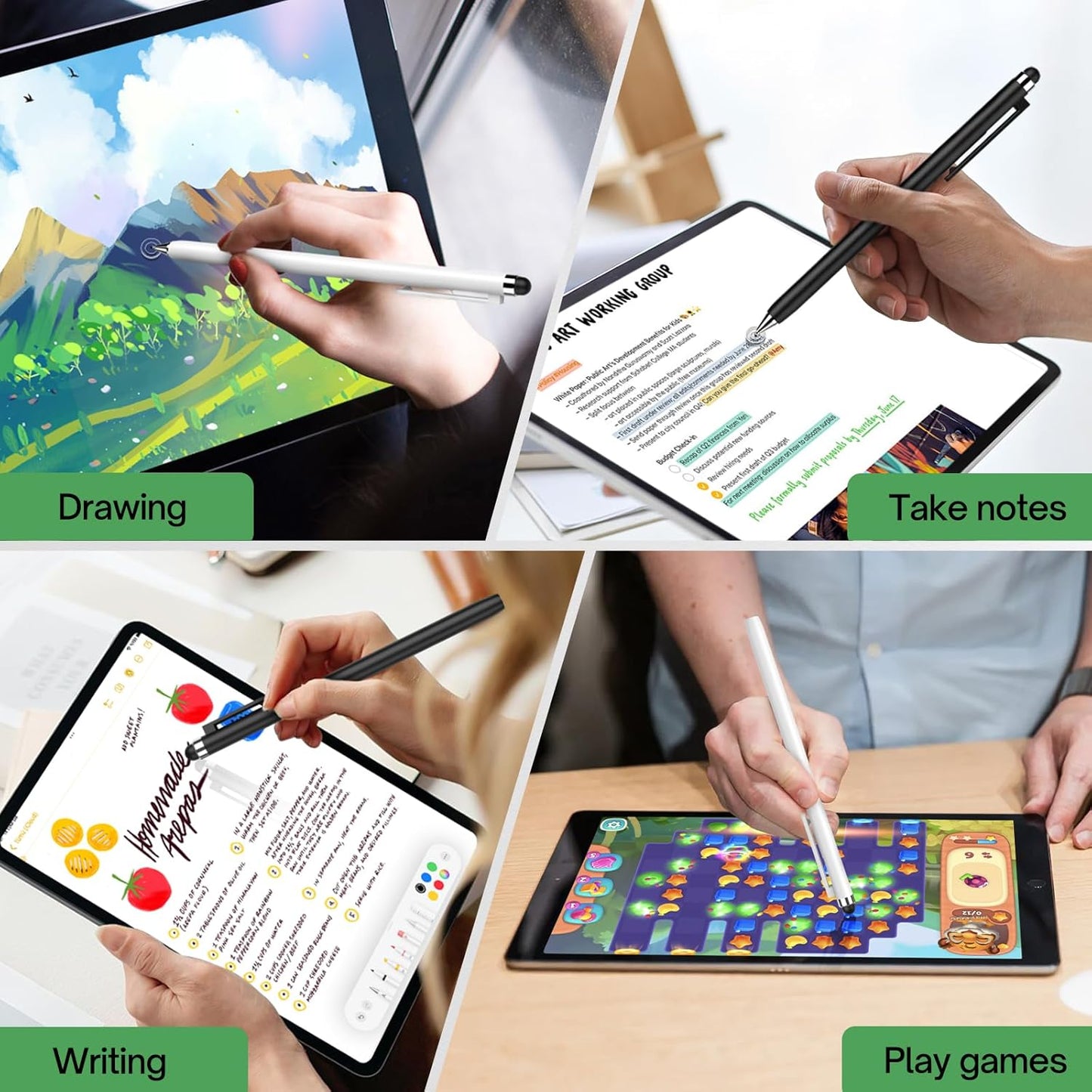 Stylus Pen for Touchscreen (2 Pack) - Mixoo 2-in-1 High Sensitivity Retractable Stylus with Smaller Disc Tip Universal Stylus for iPad iPhone Tablets Switch Capacitive Touch Screens (Black + White)