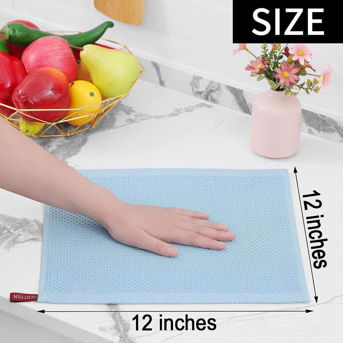 Homaxy 100% Cotton Waffle Weave Kitchen Dish Cloths 12-Pack, Sky Blue