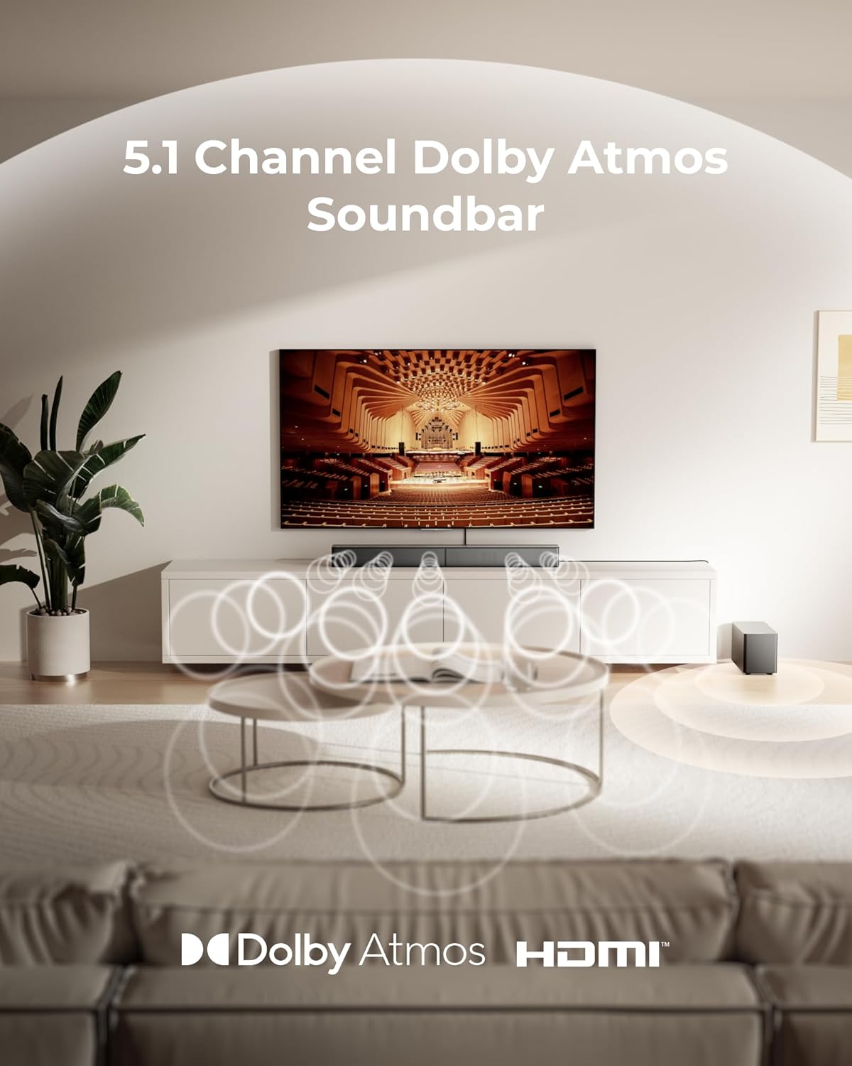 ULTIMEA 5.1CH Surround Sound Bar with Subwoofer, Dolby Atmos, VoiceMX, BassMX, APP, 300W Soundbar for Smart TV, Home Theater Surround Sound System for TV, Bluetooth 5.4, Poseidon M60 (2026 Model)