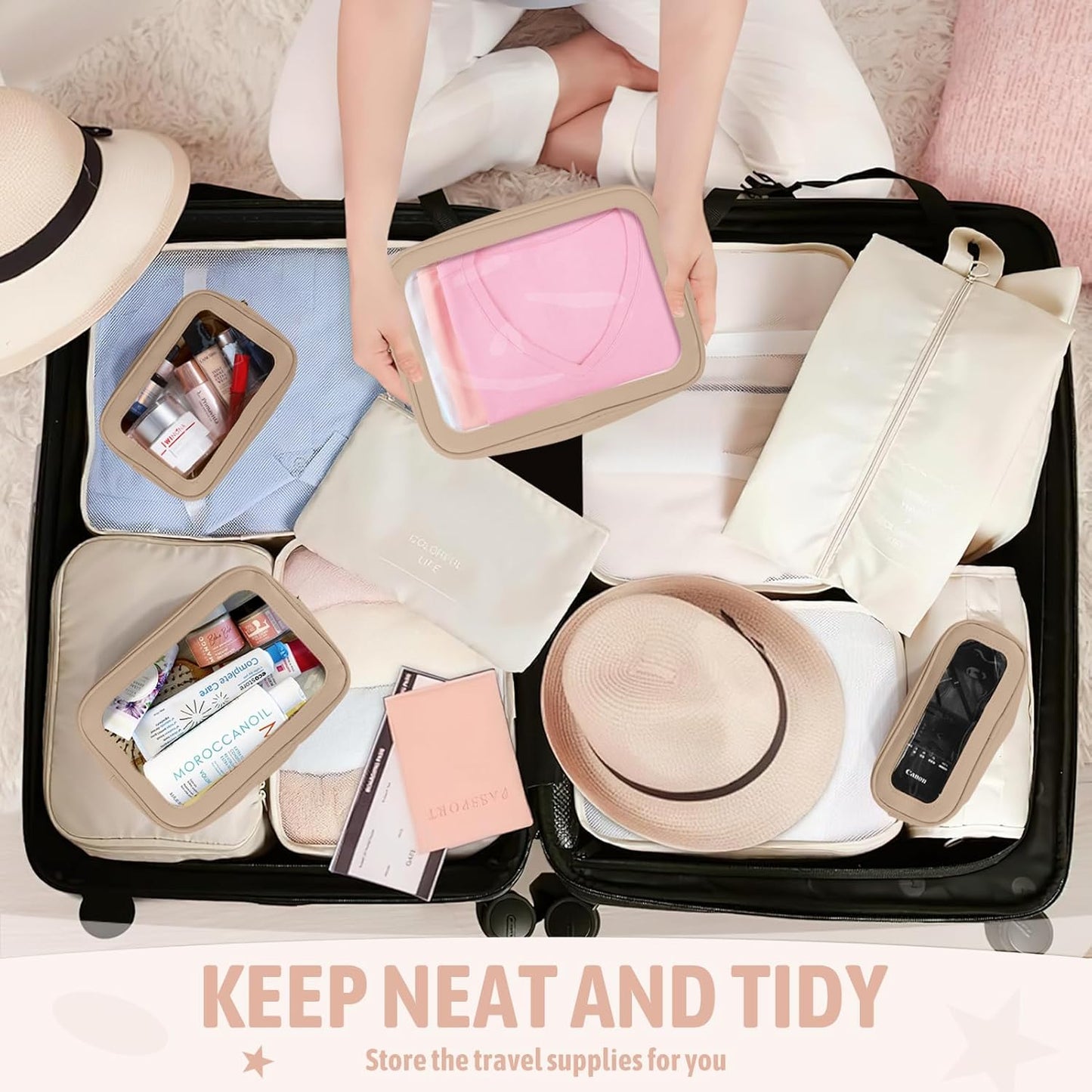 YOPCDJ 5PCS Diaper Bag Organizer Pouch Set, TSA Approved Toiletry Bag，Clear Waterproof TPU Makeup Bag Set Travel Organizer Bags for Women and Kids