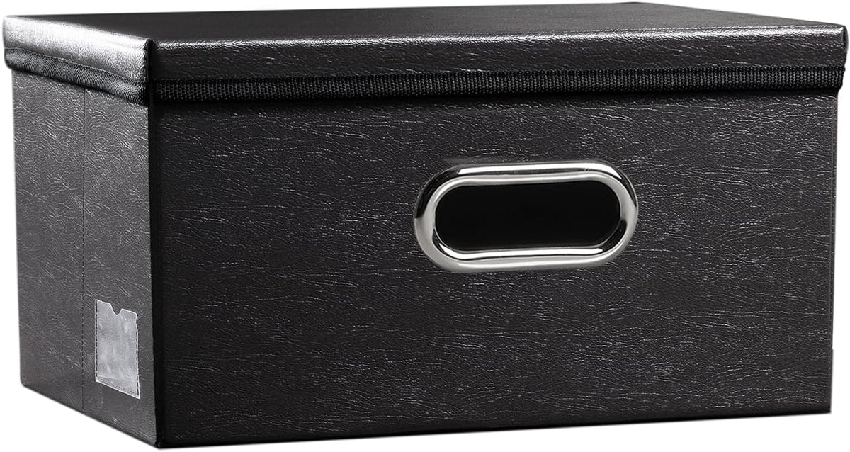 PRANDOM Collapsible Storage Box with Lid [1-Pack] Leather Fabric Foldable Storage Bin Organizer Container Basket Cube with Cover for Home Bedroom Closet Office Nursery Black (13.6x9.6x6.9)