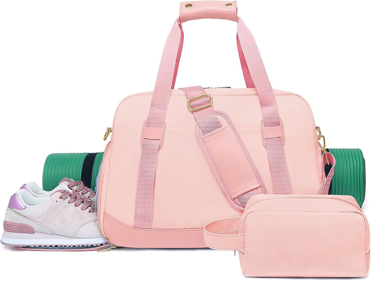 Sports Gym Bag for Women, Travel Duffle Bag with Shoe Compartment & Wet Pocket, Fitness Yoga Bag