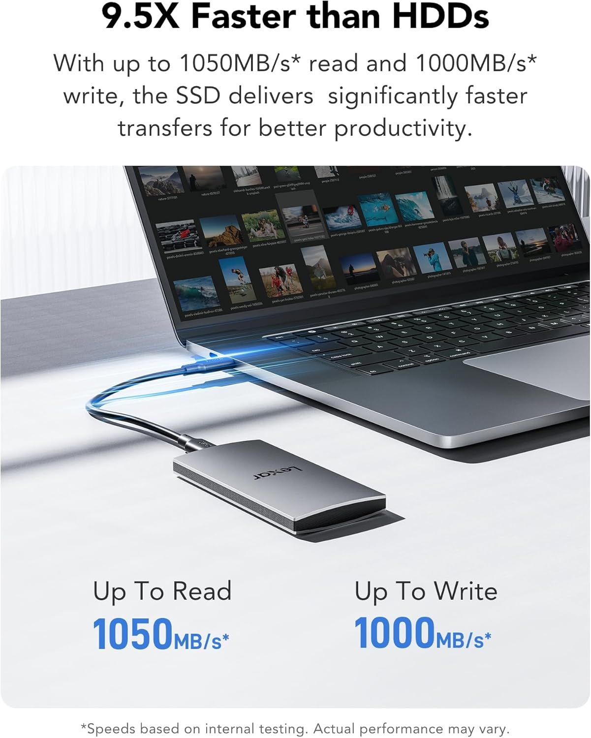 Lexar ES3 1TB External SSD, USB 3.2 Gen2 Portable SSD, PSSD Up to 1050MB/s Read, 1000MB/s Write, External Solid State Drive Compatible with iPhone 17 Series/Mac/PS5/XBOX/Laptop/PC, Silver