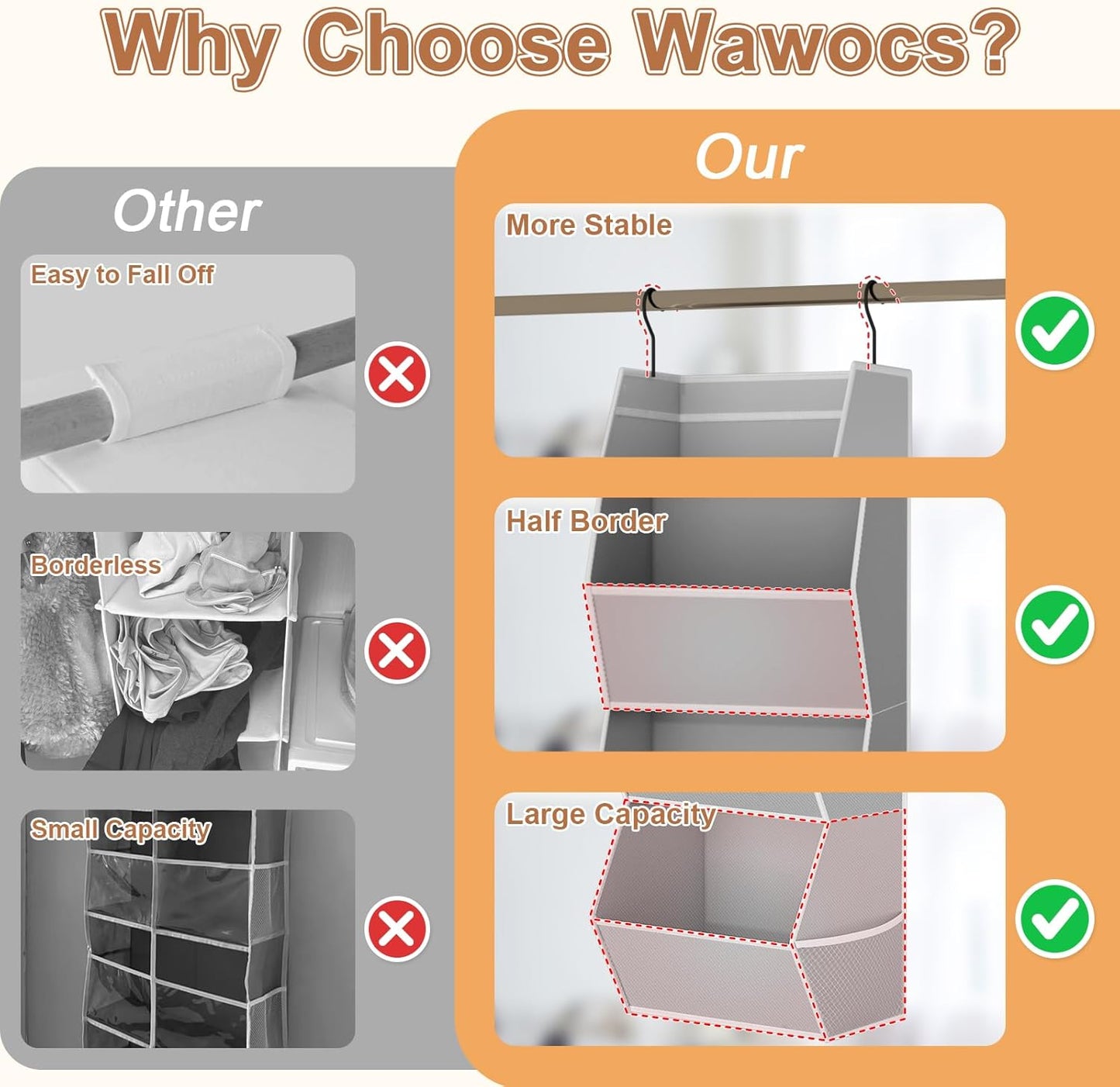 Hanging Closet Organizer 4 Shelf Collapsible Bedroom Closet Organizers and Storage Hanging with Mesh Pockets for Clothes, Fabric Hanging Storage Bins for Wardrobe Closet Organization and Storage, Grey