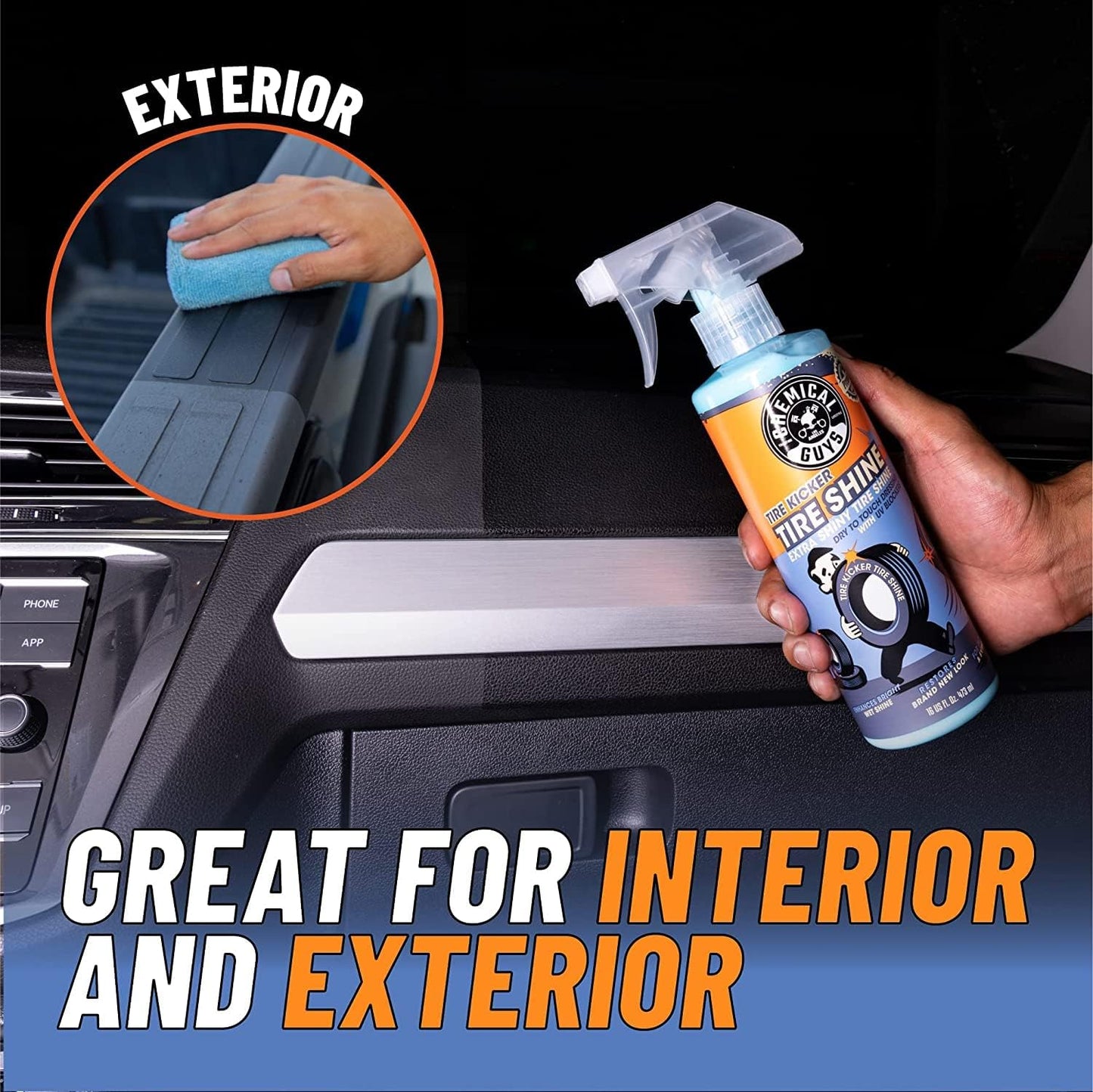 Chemical Guys Tire Kicker Extra Glossy Tire Shine Spray, 16 fl oz | Includes foam applicator; works on rubber, vinyl and plastic; for cars, trucks, motorcycles, RVs and more