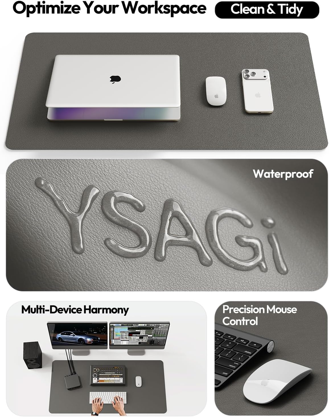 YSAGi Desk Protector&Blotter, Non-Slip Waterproof Leather Mouse Pad