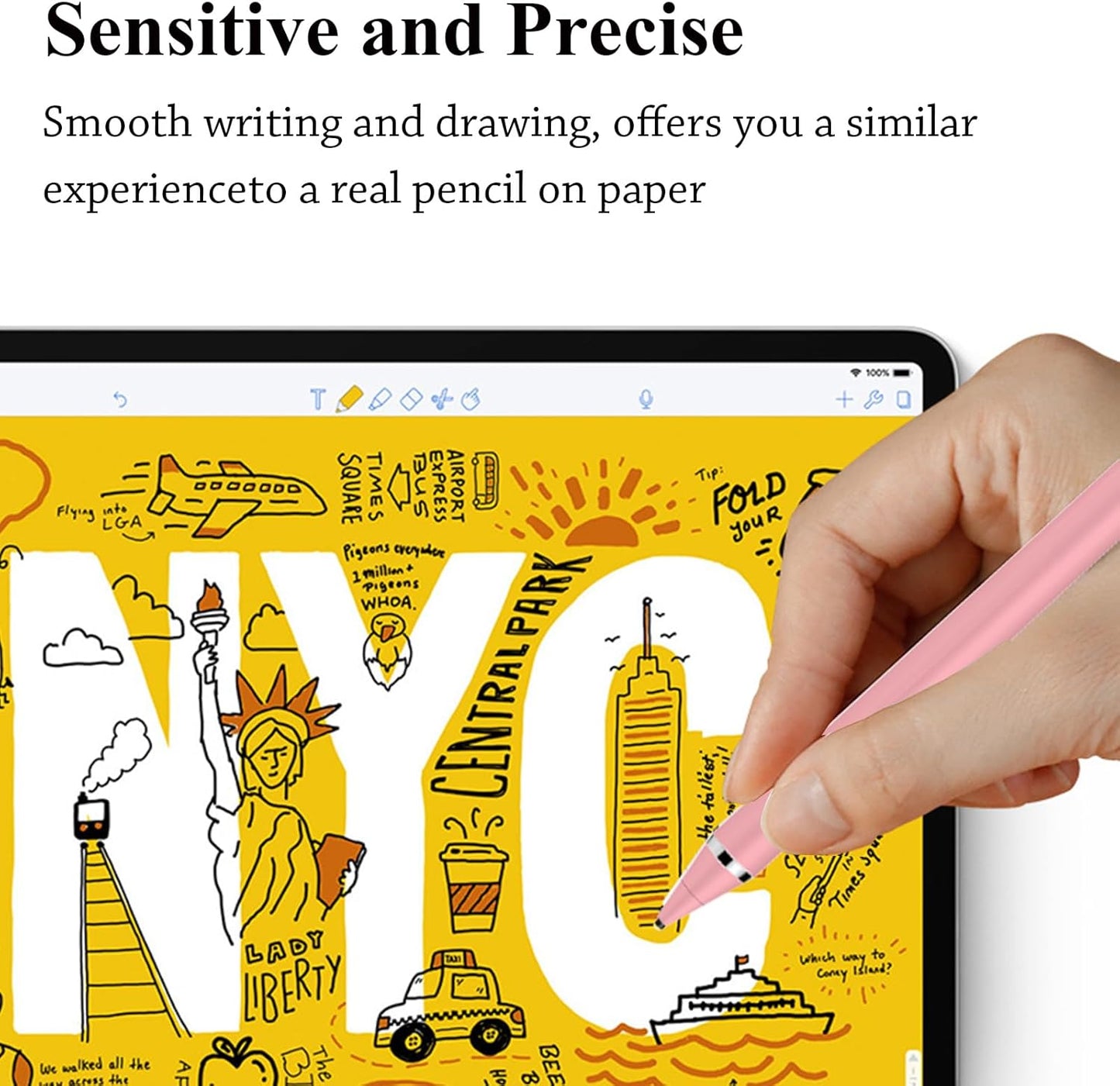 Stylus Pen for Touchscreen, Kenkor Rechargeable Digital Fine Point Active Tablet Pencil, Stylus Pen for iPhone/Android/Apple iPad Pro/Air/Mini/Samsung/Cellphone/Tablet Drawing & Writing - Pink