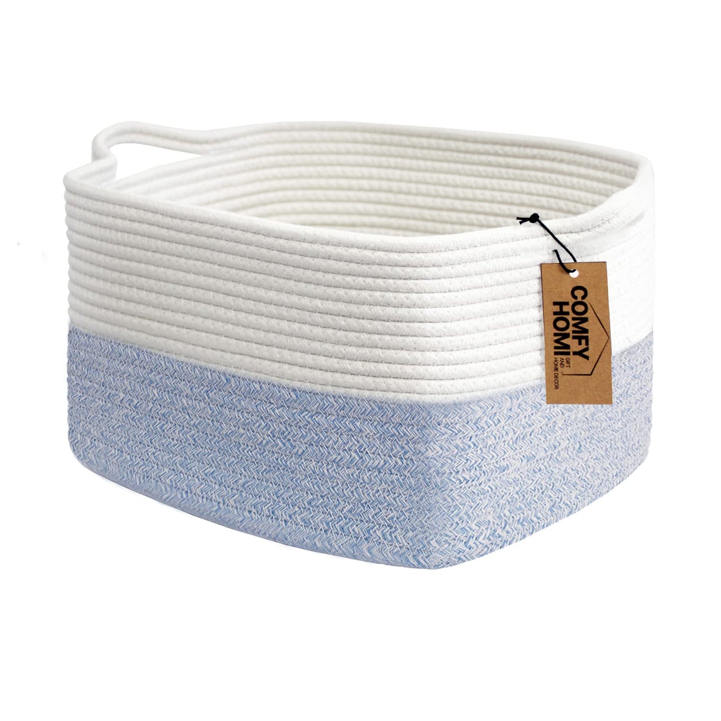 COMFY-HOMI Cotton Rope Woven Basket with Handles for Shelves,Toys,Book, Cloth Storage Baskets Bin for Organizing- 1 PCSToy Decorative Organizer for Living Room, Bathroom