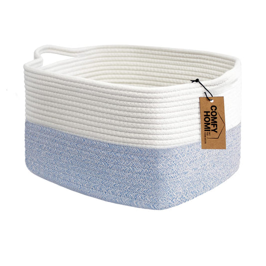 COMFY-HOMI Cotton Rope Woven Basket with Handles for Shelves,Toys,Book, Cloth Storage Baskets Bin for Organizing- 1 PCSToy Decorative Organizer for Living Room, Bathroom
