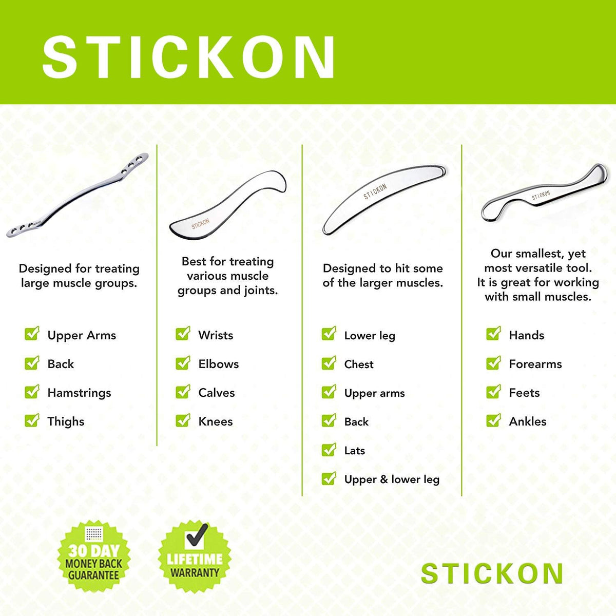 STICKON Stainless Steel Gua Sha Scraping Massage Tool Set IASTM Tools Great Soft Tissue Mobilization Tool (J Shape)