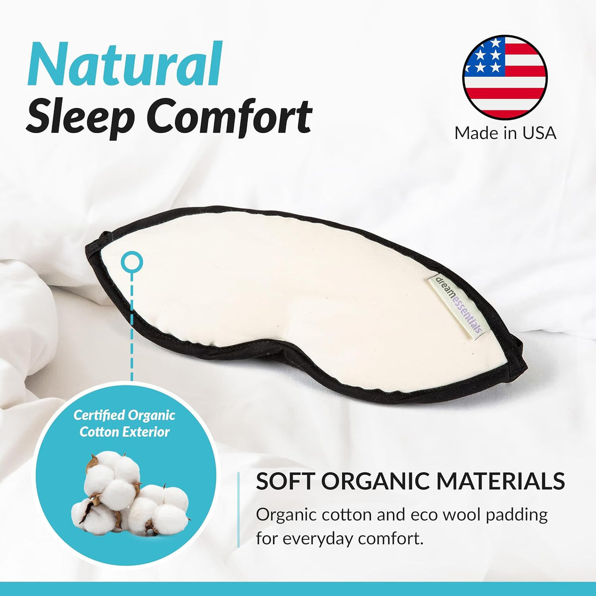 Organic Cotton Sleep Mask | Natural Cotton - Light Blocking Eye Cover USA