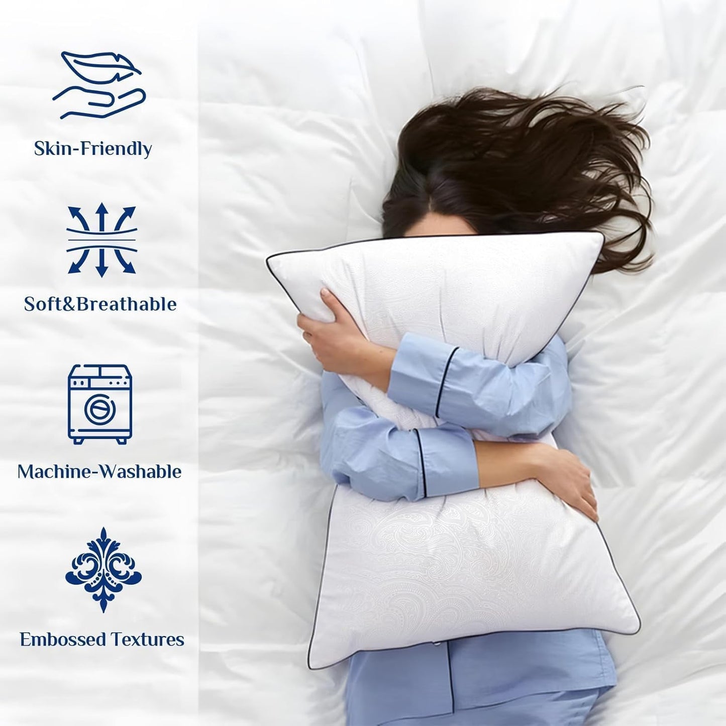 JOLLYVOGUE Pillows Queen Size Set of 4 for Sleeping, Soft and Supportive Bed Pillow with Down Alternative Filling for Side and Back Sleepers, Hotel Collection