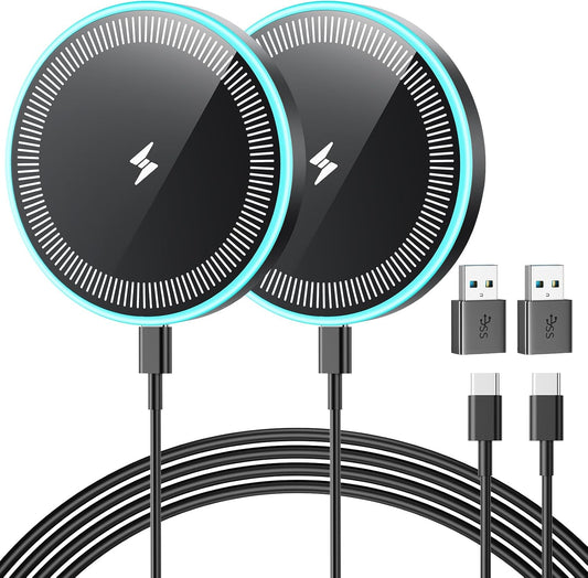 Wireless Charger 2Pack 6FT Samsung Magnetic Wireless Charger Fast Charging Pad with USB-C/A Ports for Samsung Galaxy S25 Ultra/S24 FE/S23 Ultra/S22/S21/Z Google Pixel 9-7 | Strong Magnet Technology