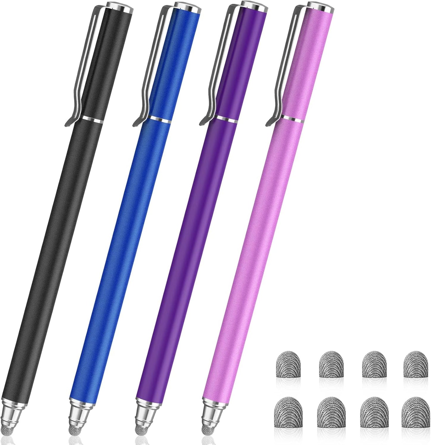 METRO Universal Stylus Pens for Touch Screens - High Sensitivity Capacitive Stylus Fiber Tips 2 in 1 Touch Screen Pen for iPad iPhone and All Other Tablets & Cell Phones (Black/Blue/Purple/Pink)