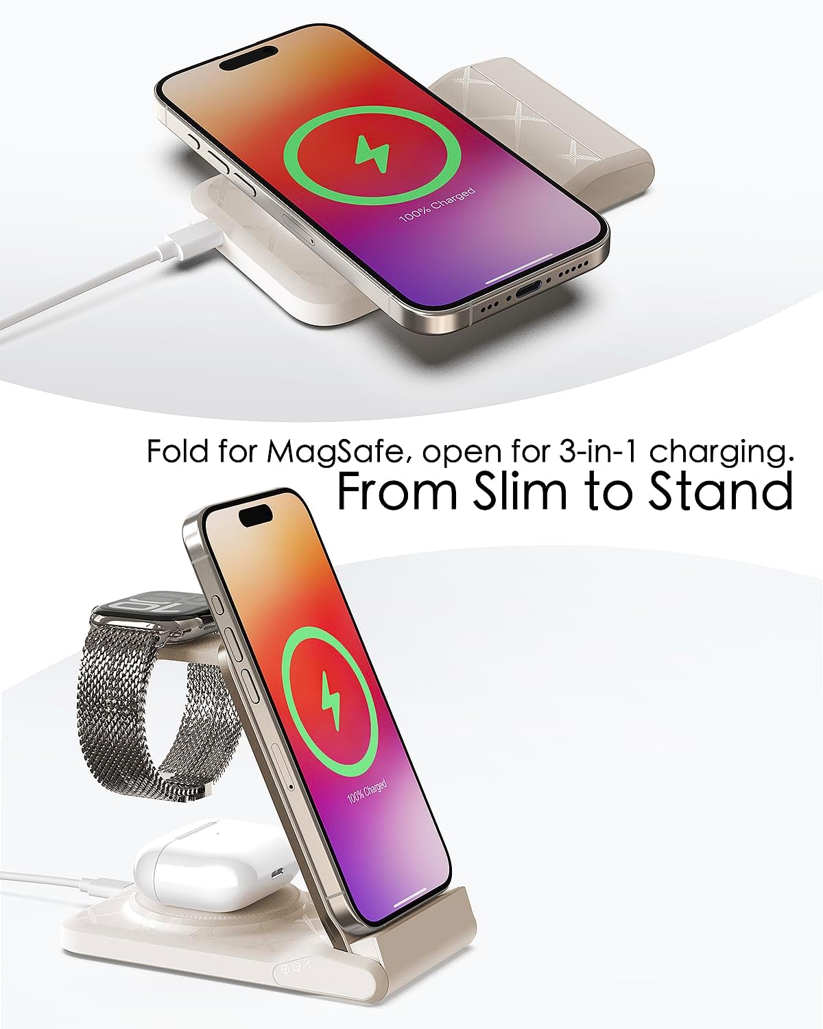 3 in 1 Charging Station for Multiple Devices,Travel Wireless Charging Station, Foldable Charger for iPhone 17 Air 16 15 14 13 12 Series,& Android Phone,& iWatch (USB-C Adapter Included)