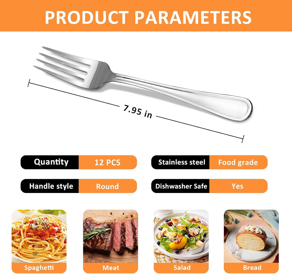KOOMADE Dinner Fork Set -12 PCS Silver 18/0 Premium Food Grade Stainless Steel Flatware Salad Forks， Durable Metal Forks Silverware, Mirror Polished & Dishwasher Safe for Home, Kitchen, Restaurant