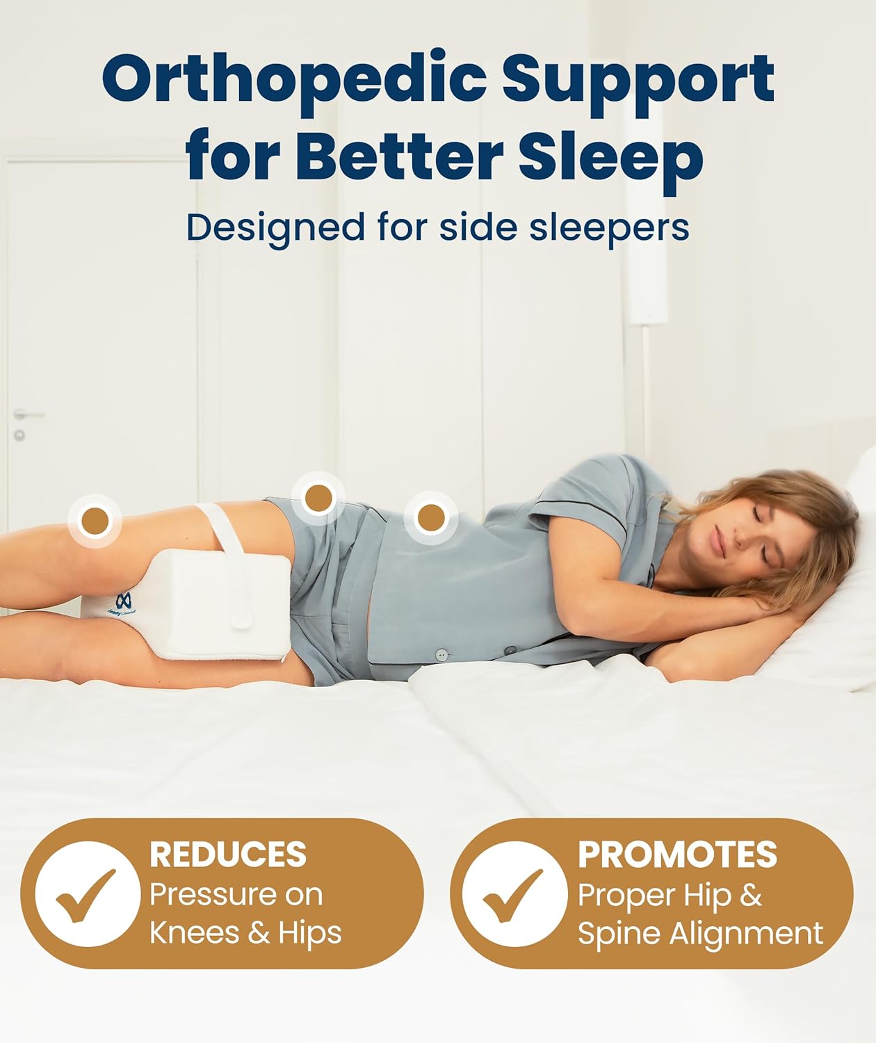 Everlasting Comfort Memory Foam Knee Pillow for Side Sleepers – Sciatica Pain Relief Pillow, Removable Strap Support – Leg Pillows for Sleeping Alignment, Knees, Back & Hip Cushion