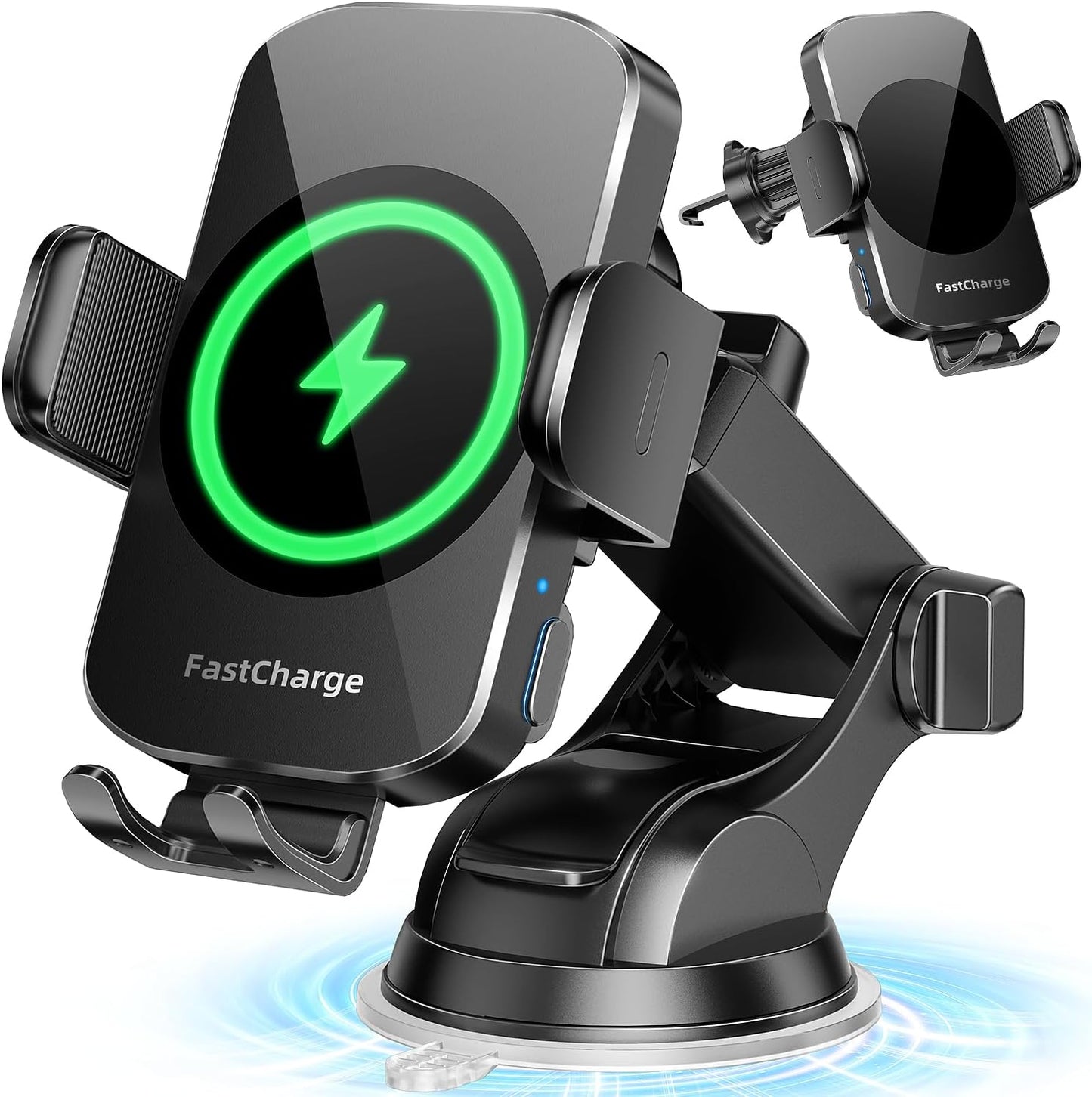 BothLin 3-in-1 Wireless Car Charger Mount, 15W Fast Charging Auto-Clamping Phone Holder for iPhone 17 16 15 14, Samsung Galaxy S24 S23, Dashboard, Vent & Windshield Car Mount(Black)
