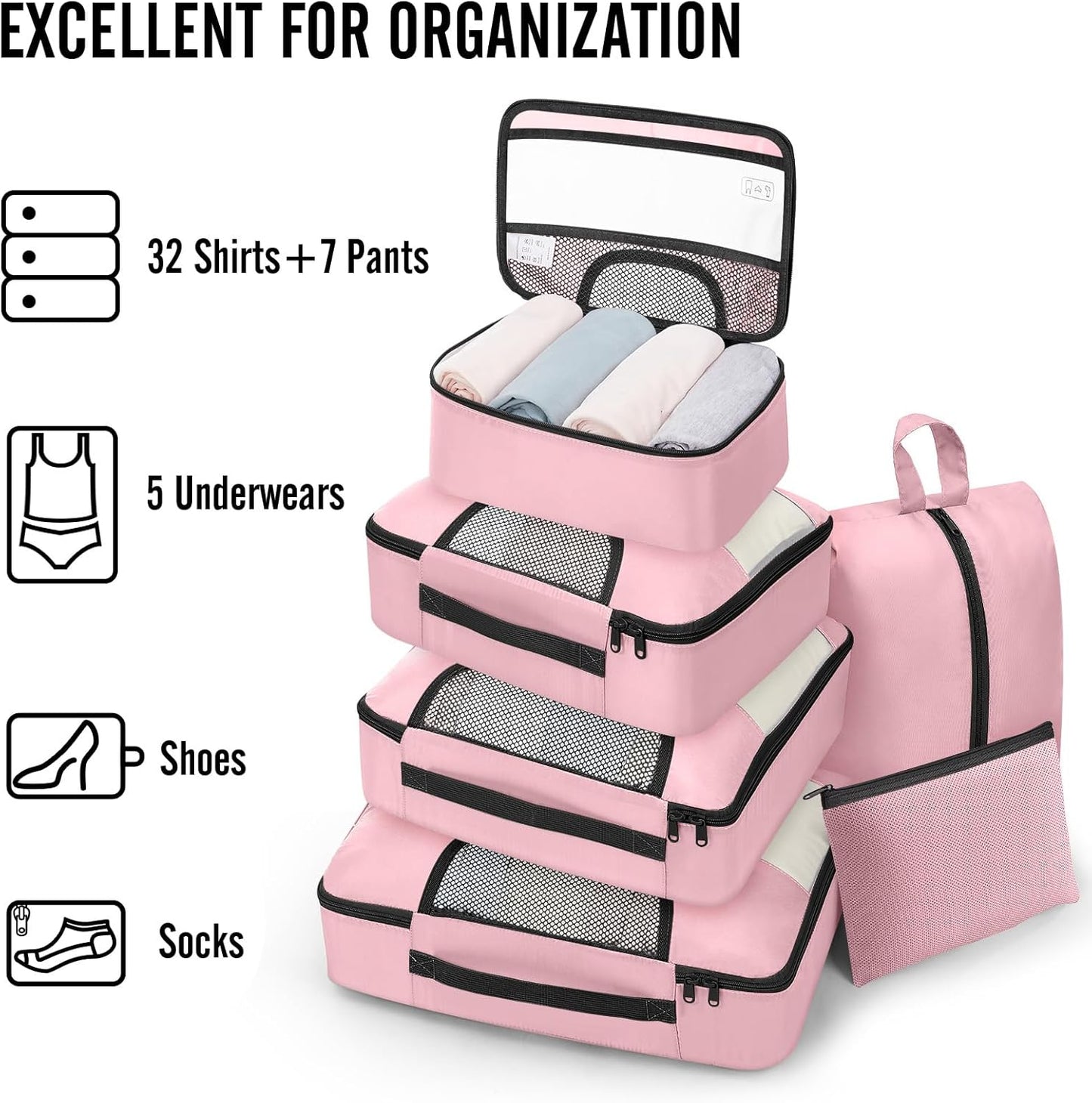 Veken 8 Set Packing Cubes for Cruise Ship Essentials,Beach Vacation Travel Accessories with Hanging Toiletry Bag,Suitcase Organizer for Luggage,Personalized Birthday & Retirement Gifts for Women Mom