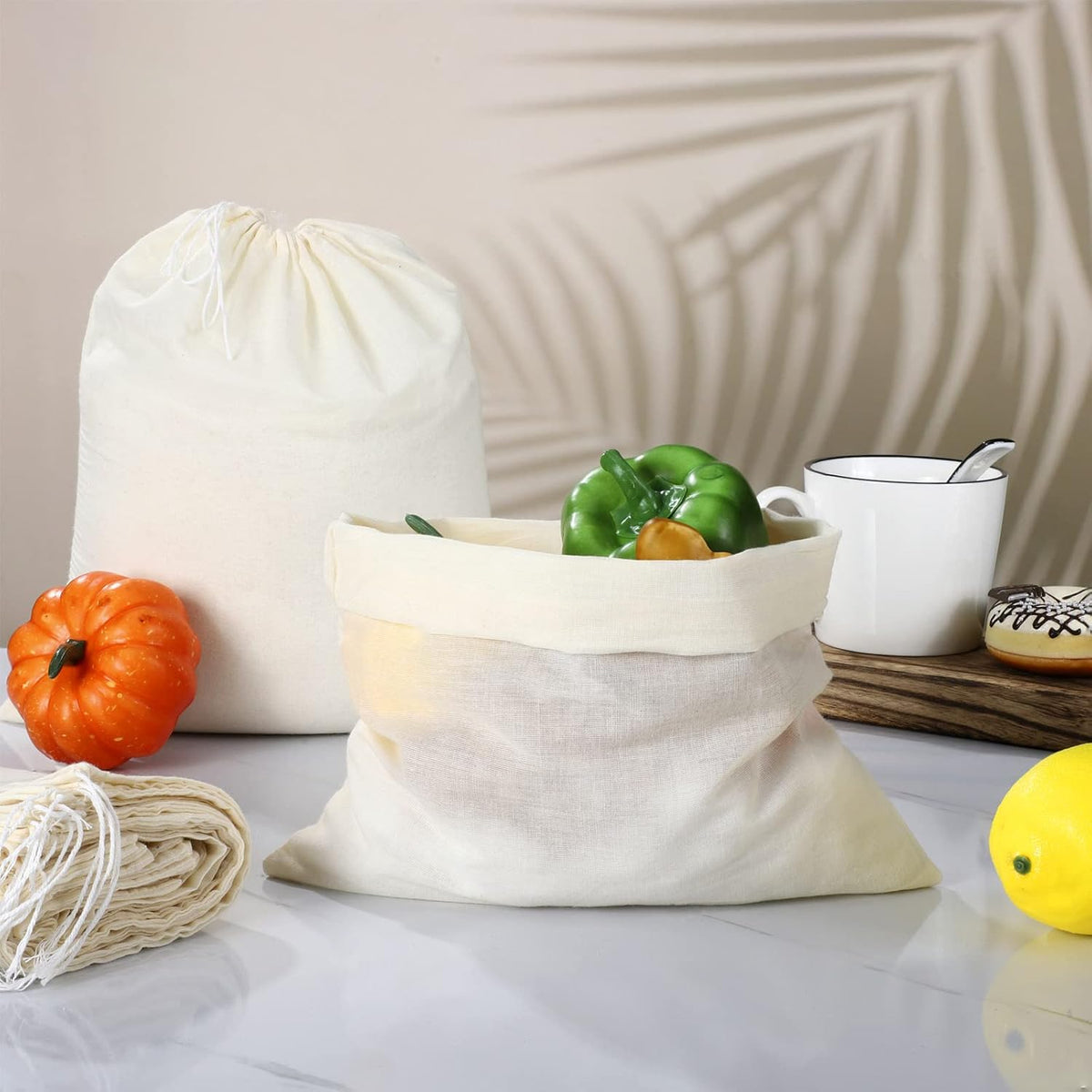 Tatuo 50 Pcs Muslin Bags 10 X 12 Inches, Cotton Drawstring Pouches Party