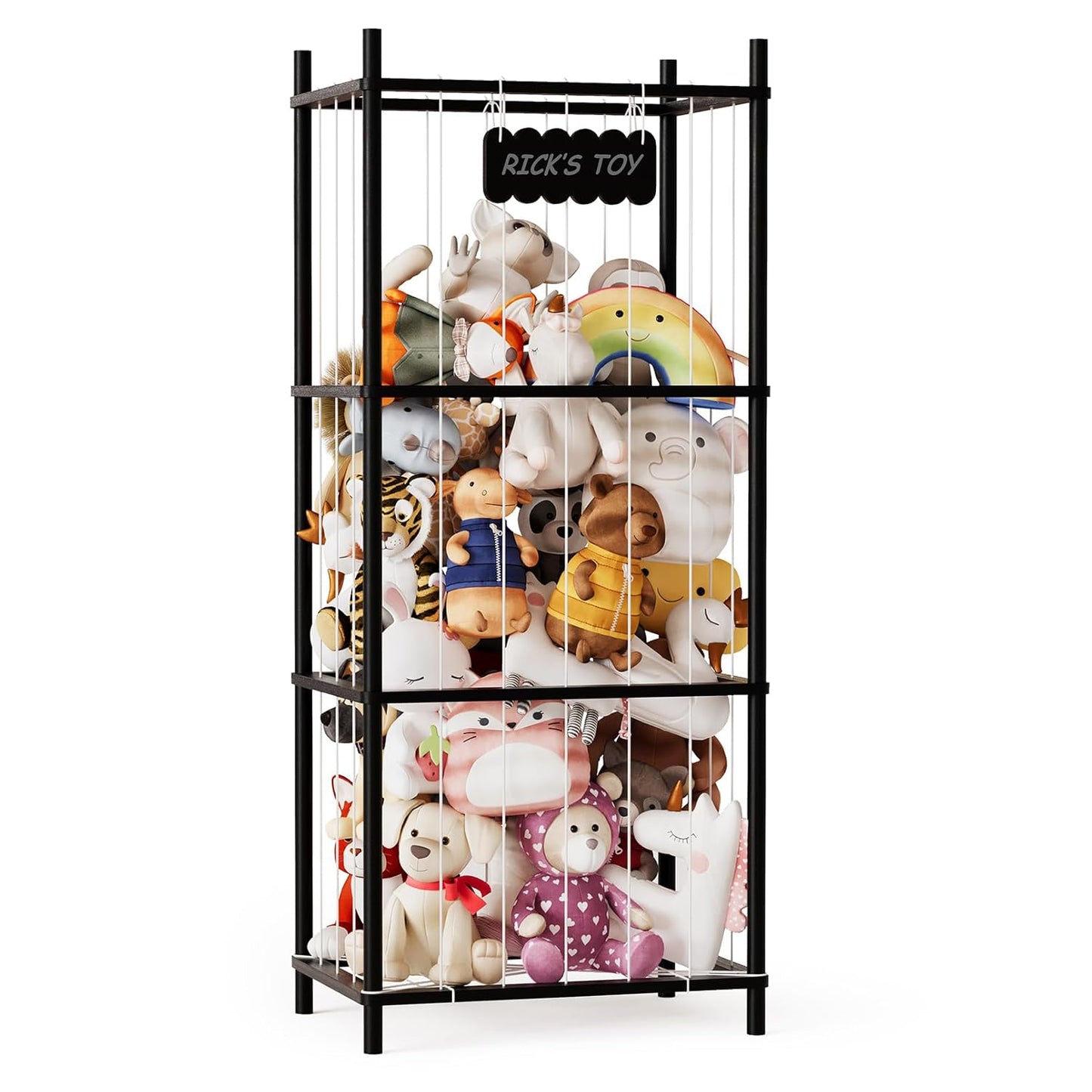 SpaceAid Stuffed Animal Storage Organizer, Wood Animals Zoo Toy Plushies Storage Holder, Large Capacity Plush Toy Cage for Playroom Organization, 15.8" Wide, Black