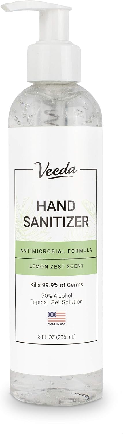 Veeda Scented Hand Sanitizer with Lemon Zest Scent - Moisturizing Clear Gel with Vitamin E & Antimicrobial Formula- Contains 70% Ethyl Alcohol - Hand Sanitizer Travel Size, Made in USA (3 x 8 fl. oz)