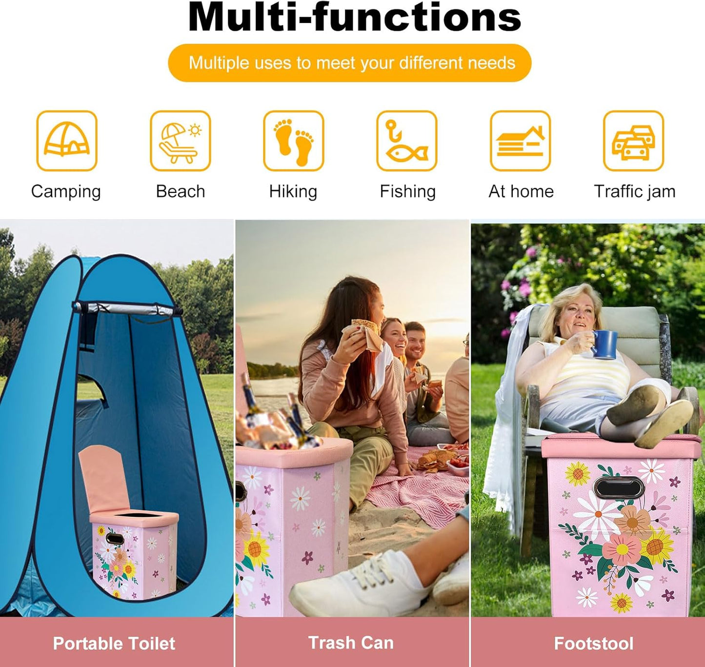 Ann Katy Upgrade XL Portable Toilet for Adults, Extra Large Portable Travel Floding Toilet, Camping Tall Toilets with Lid for Adults and Kids Compact Potty for Car,Hiking,Beach and Camping