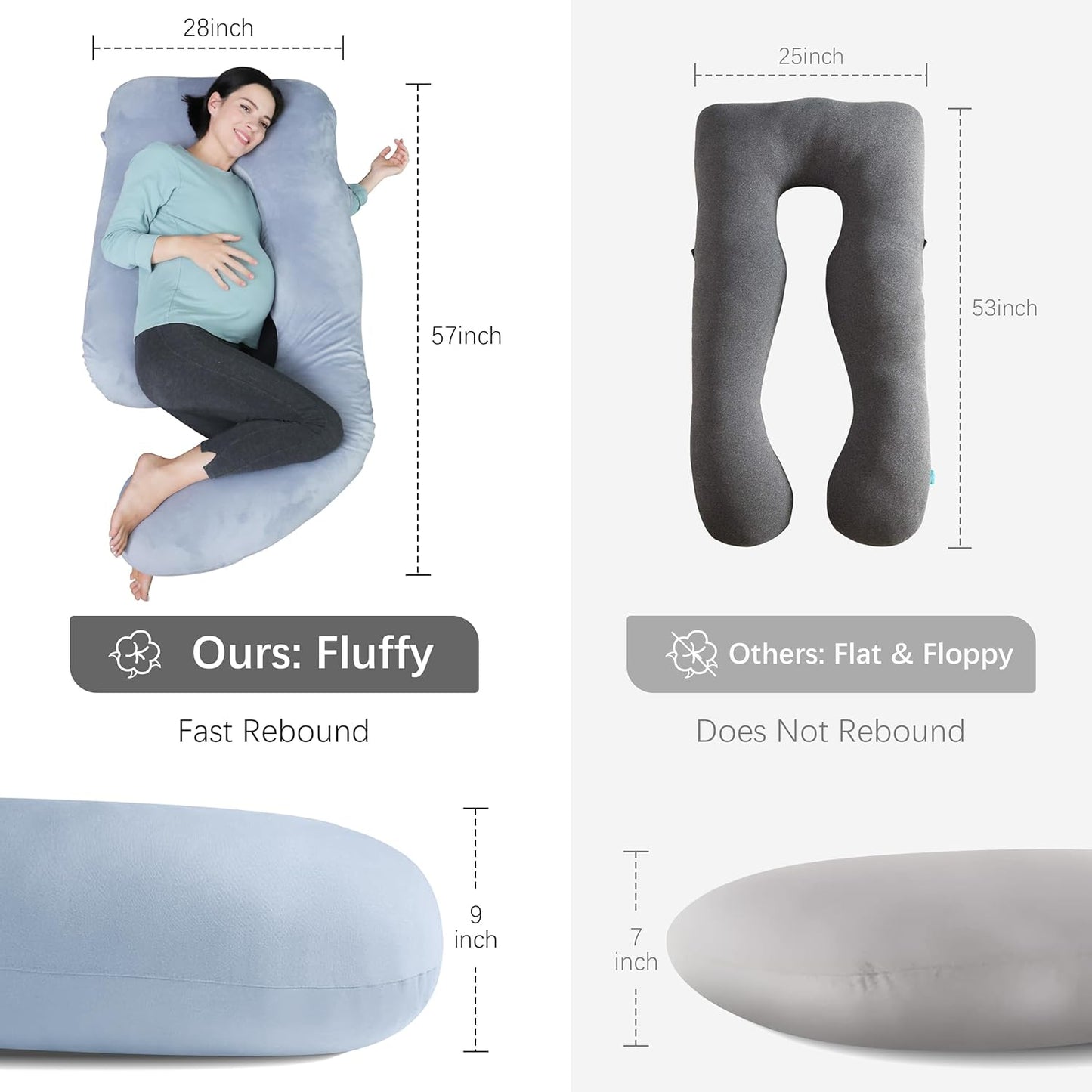 MOON PARK Pregnancy Pillows for Sleeping - 57 Inch U Shaped Full Body Maternity Pillow with Removable Cover - Support for Back, Legs, Belly, Hips - Pregnancy Pillow for Women - Grey
