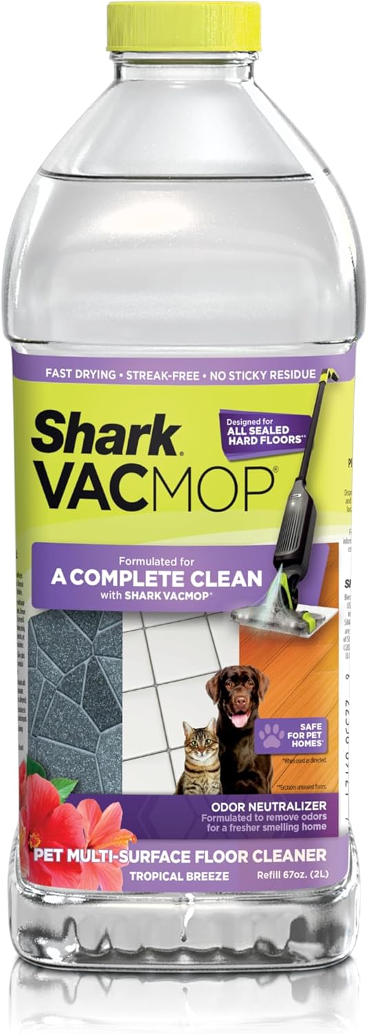 Shark VACMOP Multi-Surface Cleaner Refill 2L Bottle, Compatible with VM252 & VM180, Cleans & Disinfects Sealed Finished Floors, Stone, Laminate & Tiles, Spring Clean Scent, VCM60