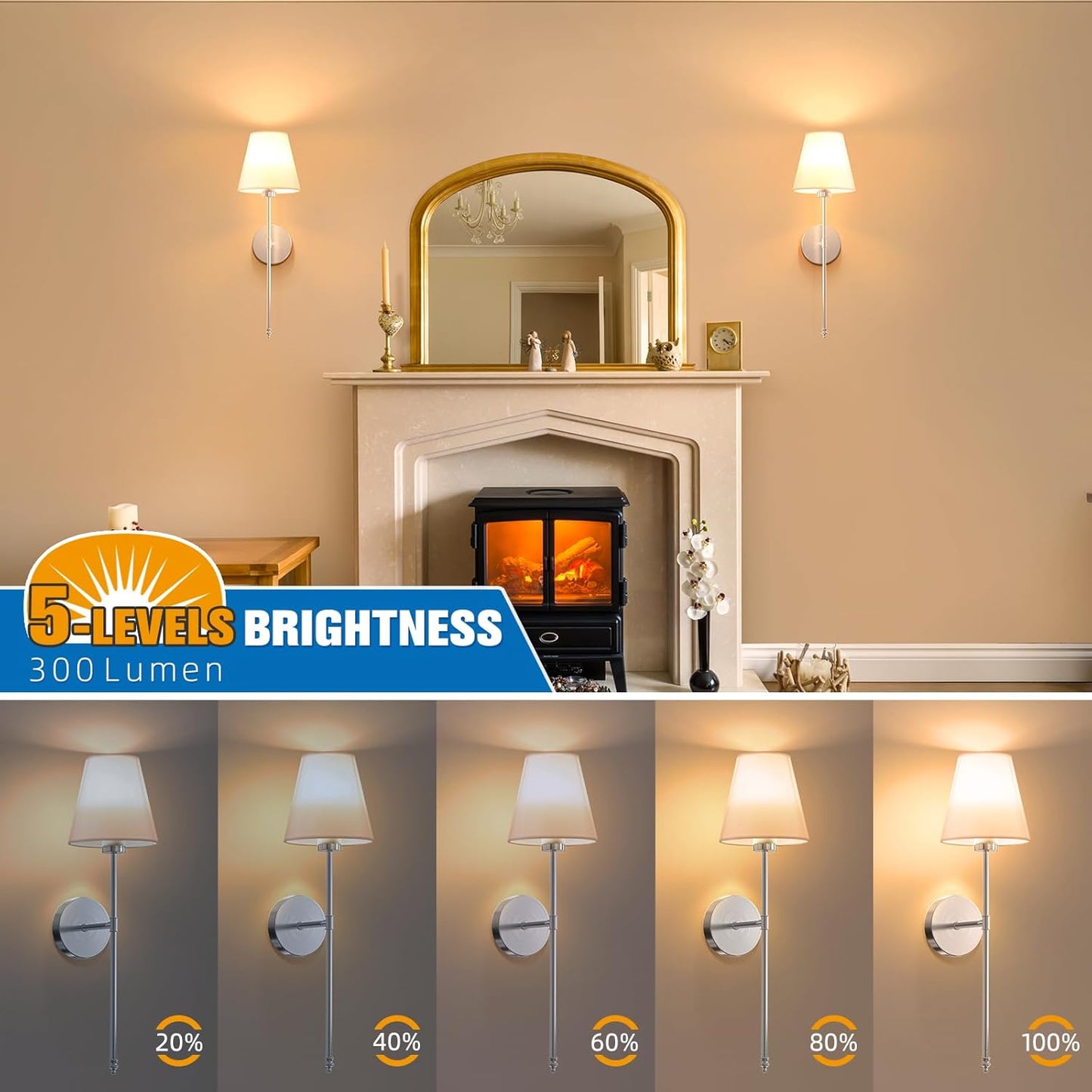 NIORSUN Battery Operated Wall Sconce Set of 2,Brushed Nickel Rechargeable Wall Lights with 10400mAh Dimmable Detachable Bulbs and Remote, 10 Colors Wireless Sconces for Bedroom Living Room Hallway