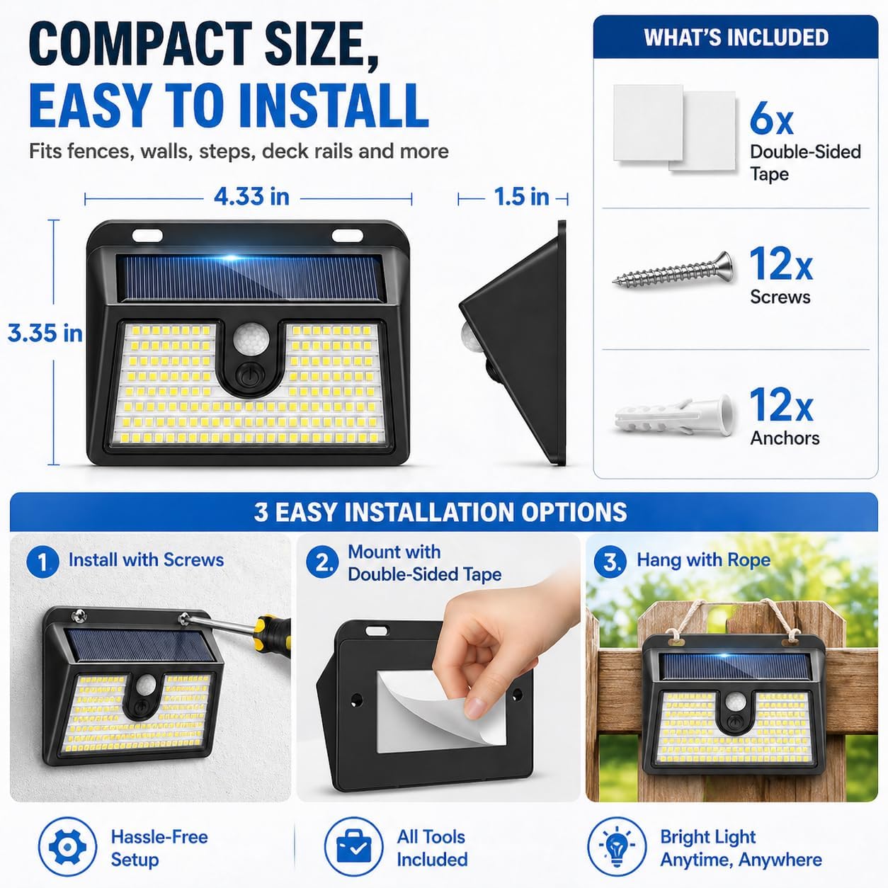 [6 Packs] Solar Motion Sensor Outdoor Lights, Super Bright Solar Lights Outdoor Waterproof, 3 Lighting Modes Security Wall Light for Outside Walking Dog Fence Backyard Deck Garden Door Step Garage