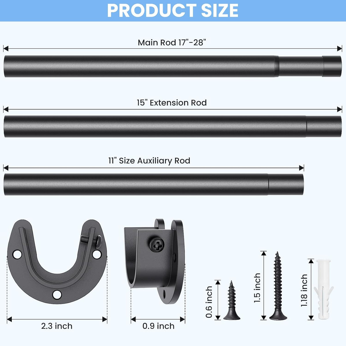 Closet Rod, 17-99in Stepless Adjuatable closet rods for Hanging Clothes