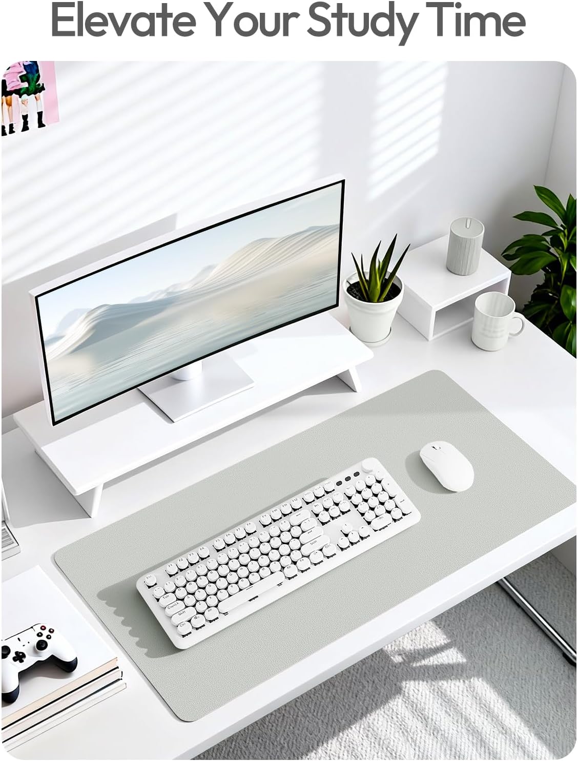 YSAGi Leather Desk Protector, Office Mat, Large Mouse Mat, Non-Slip PU Leather Blotter, Laptop Desk, Waterproof Writing Pad for Office and Home (Light Grey, 47.2" x 23.6")