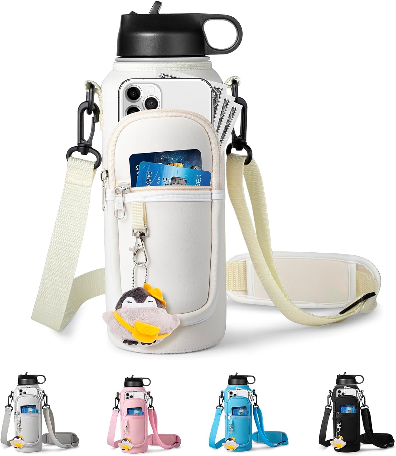 RRegeny Water Bottle Holder with Strap for Hydroflask 32oz 40oz, Carrier Sling Bag with Phone Pocket Water Bottle Sleeve for Men Women Hiking Camping Travelling