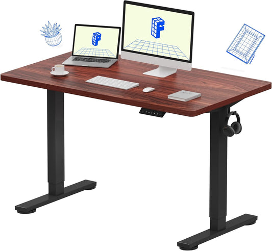 FLEXISPOT EN1 One-Piece Standing Desk, Electric Adjustable with 4 Memory Presets, 176 LBS Capacity, Stable & Quiet, Seamless Desktop for Home Office & Dual Monitors, 48"x24" Mahogany