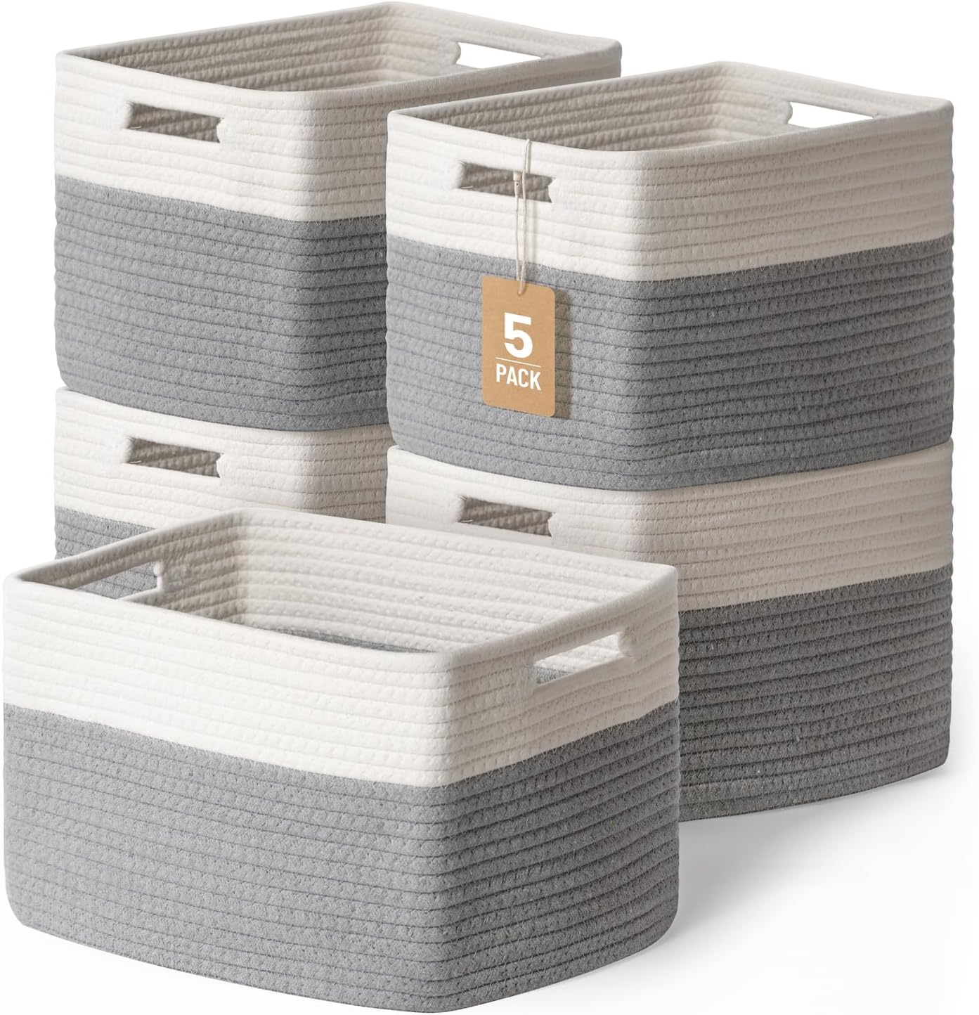 5 Pack Woven Storage Baskets, Decorative Storage Bins for Organizing