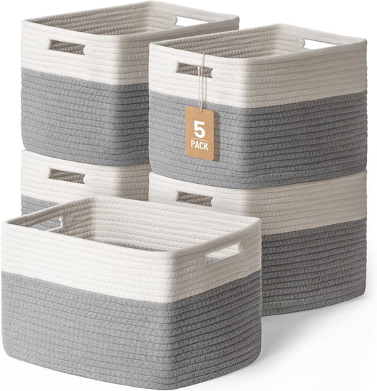 5 Pack Woven Storage Baskets, Decorative Storage Bins for Organizing
