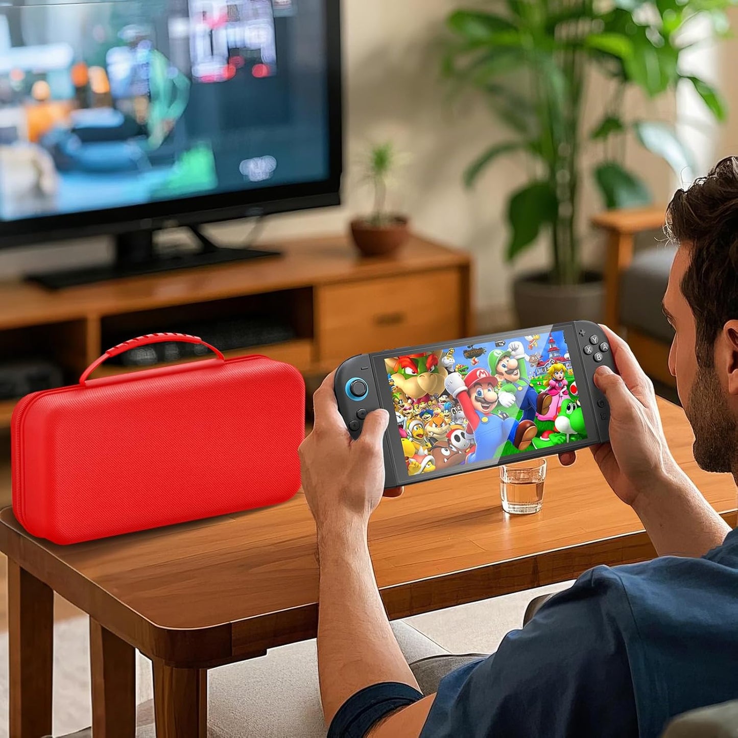 daydayup Switch Carrying Case Compatible with Nintendo Switch 2, with 24 Games Cartridges Protective Hard Shell Travel Carrying Pouch DS Case Red