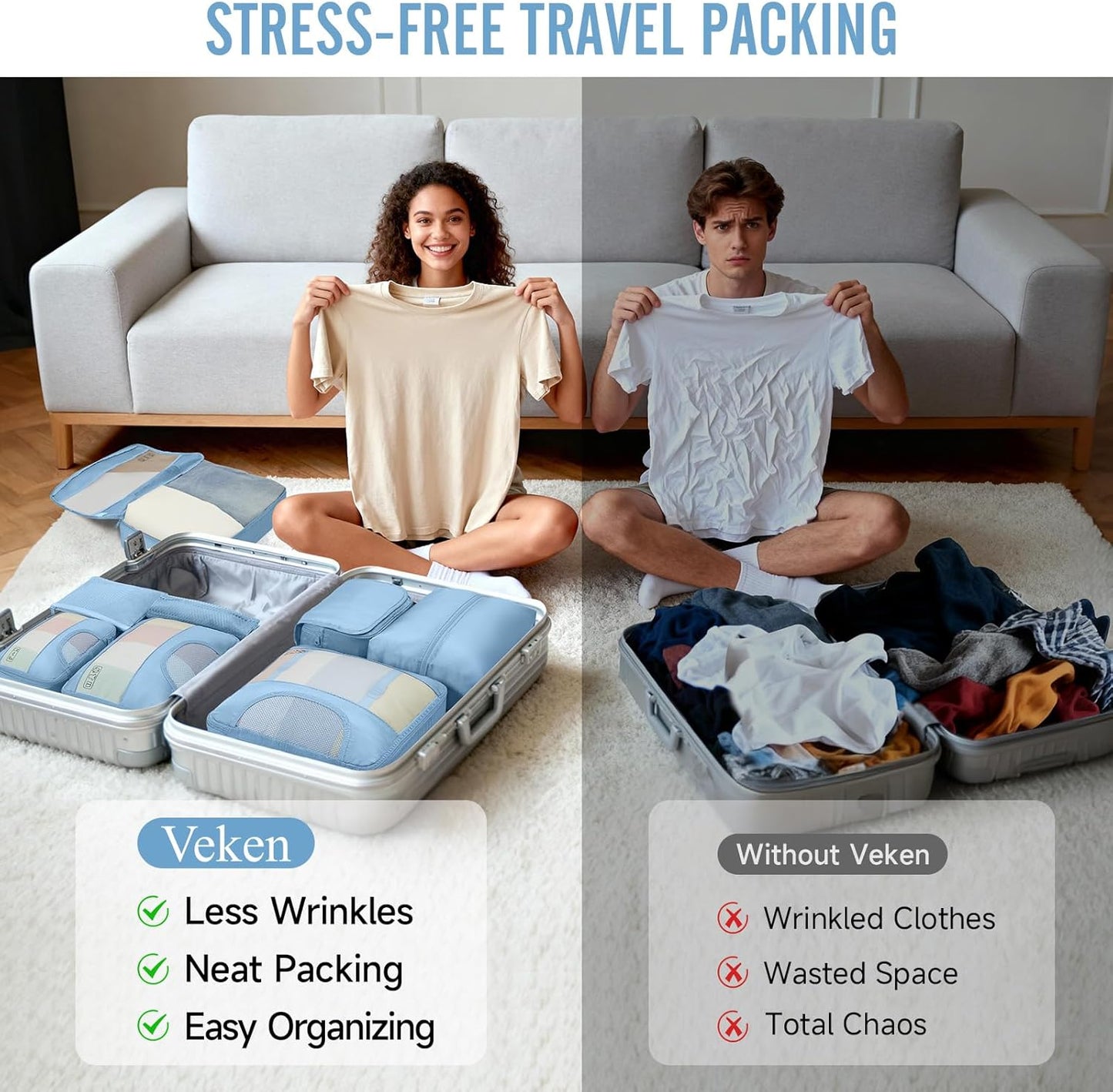Veken 10 Set Packing Cubes for Travel Essentials, Suitcase Organizer Bags in 4 Sizes, Carry-On Luggage Accessories with Laundry Bag, Airplane Must Have, Gifts for Women Men