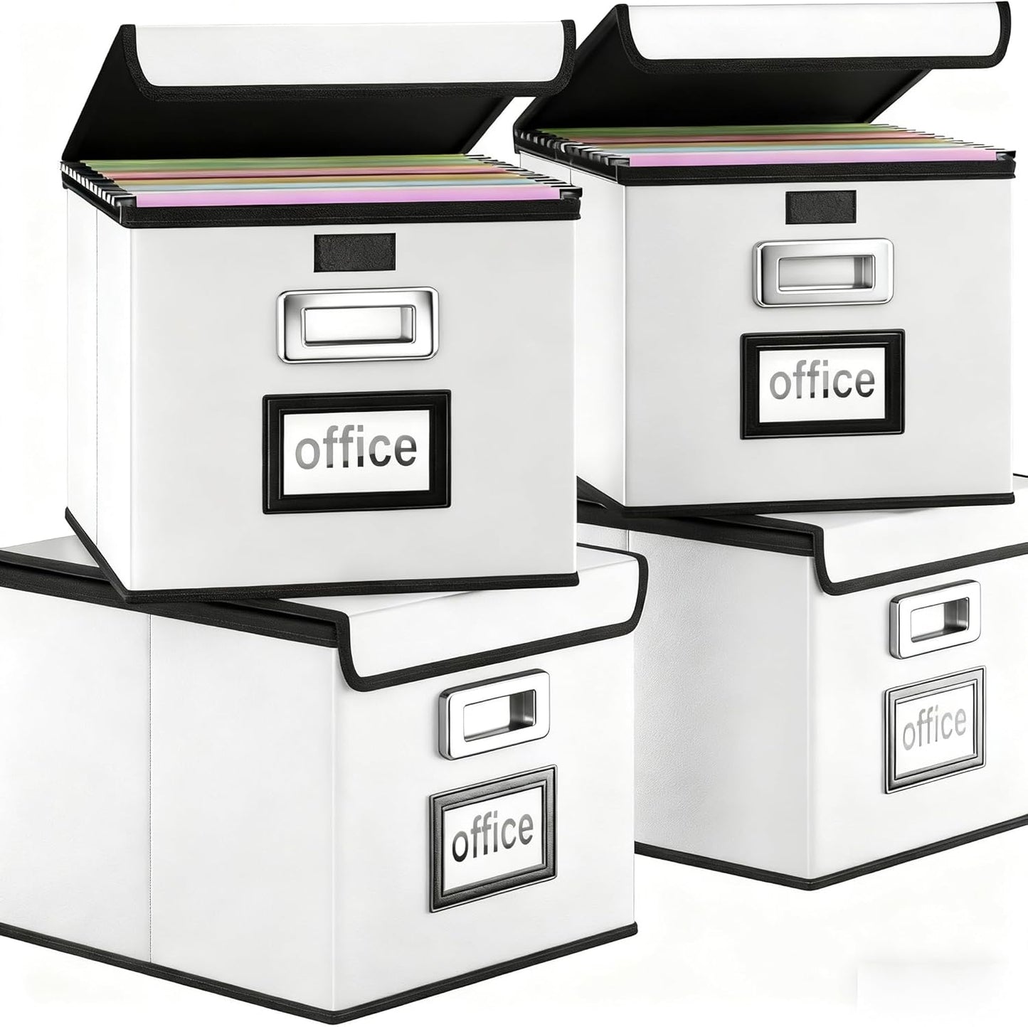File Organizer Box with Lid, Collapsible File Folder Organizer for Office Document Storage, Filing Box with Plastic Slide for Letter Size Hanging File Folders(1 Pack, Black)